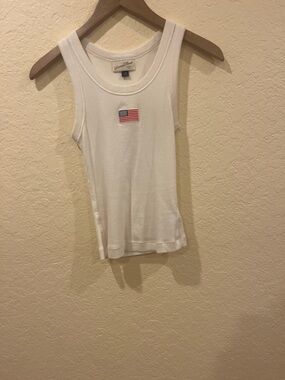 Universal Thread White Ribbed Tank with American Flag Patch